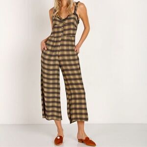 Faithfull the Brand plaid ruffle trim wide leg crop sleeveless Jumpsuit medium 6